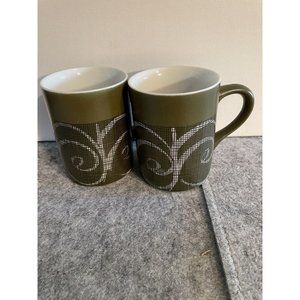 Set of 2 Green MCM Kasuga Coffee Mugs Made in Japan